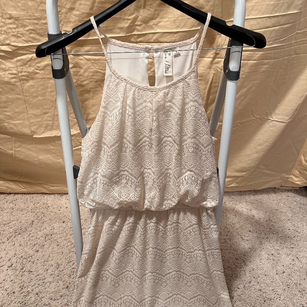 Beige/Cream Lace Dress with straps/wide/open shoulders, Size 6